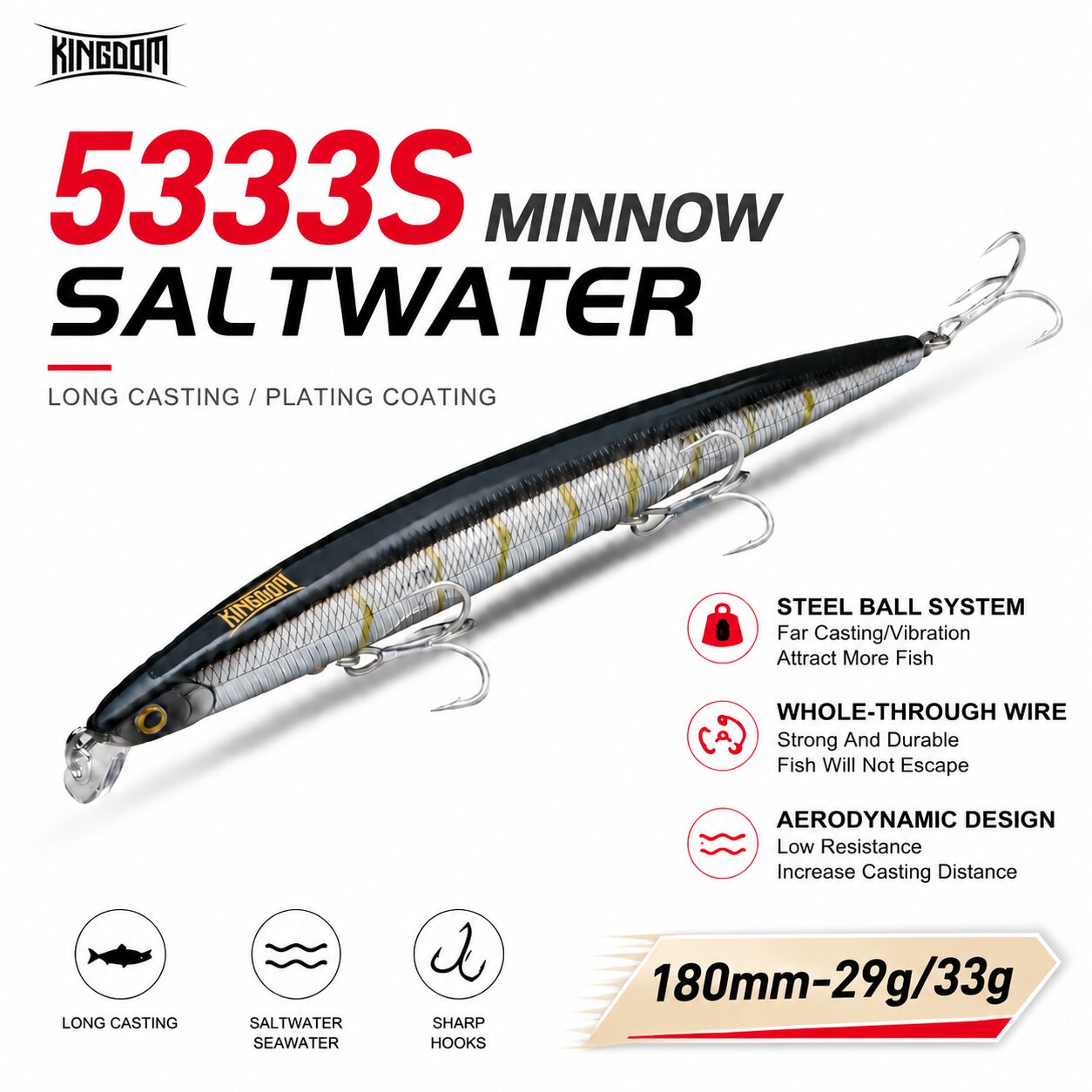 Fishing Lure Swimbait - キングダム イスカ 人工釣りルアー 180mm 29/33g フローティング＆シンキング